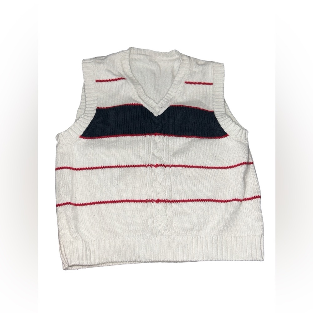 Boy’s White and Red Striped Sweater Vest